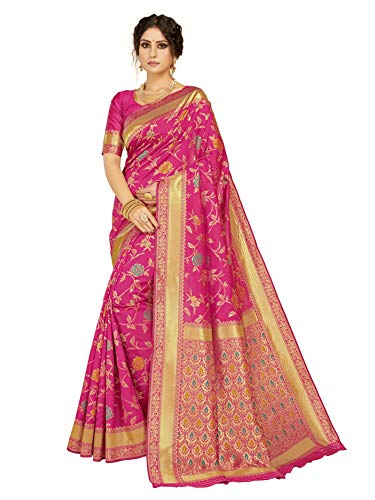 Monjolika Fashion Women's Woven Silk Blend Saree With Blouse Piece (1704_Magenta)
