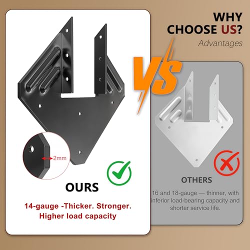 Image of 50pcs 14-Gauge Hurricane Ties for Rafter, Black Hurricane Straps Brackets | Hot Dip Galvanized Black Joist Hangers Fit 2x4 2x6 Truss, Hurricane Clips for Roofing Wood Timber with Gloves