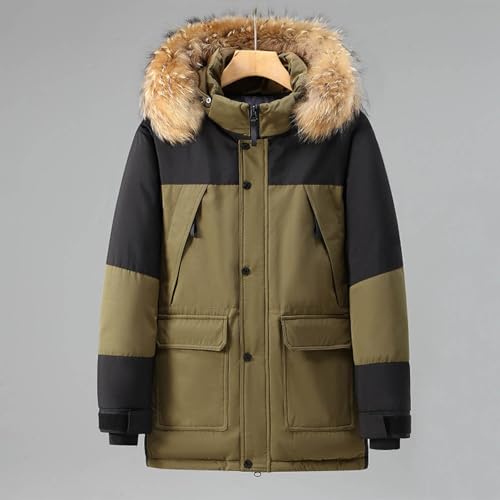 Mens Mid-Length Puffer Jacket Winter Coat with Faux Fur Trim Hooded Waterproof Windproof Padded Down Parka Coats2