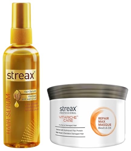 Streax Hair Serum Vitalized with Walnut Oil, For Hair Smoothening & Shine Vitariche Care Smooth and Shine Hair Mask For Women