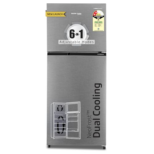 Image of Voltas Beko, A Tata Product 243 L, 2 Star, 6-in-1 Adjustable Frost Free Inverter Double Door Refrigerator (RFF280D / WPXIR0I0000GO, Brushed Silver)