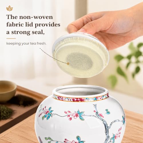 Image of Goaste 7.68 inch Chinoiserie Porcelain Ginger Jar with Lid, Airtight Vintage Ginger Jars with Gilt Edges, Hand-Painted Floral Bird Decorative Vase for Tea Candy Sugar Herbs, Kitchen Coffee Table Shelf