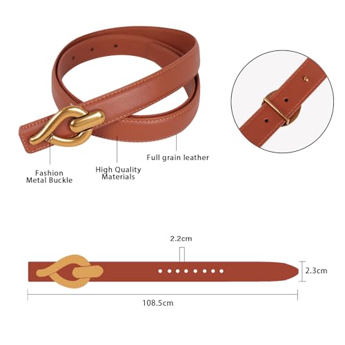 Image of Women's Fashion Classic Metal Buckle Leather Belt with Jeans Dress