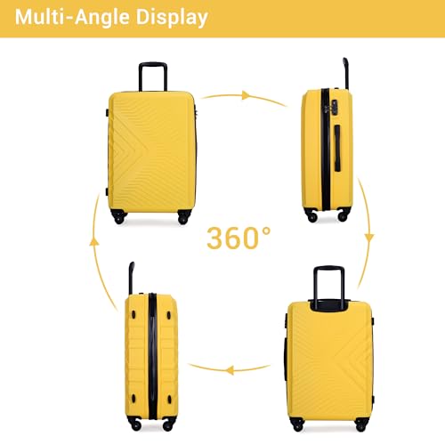 Luggage set,3 piece suitcases with wheels hardshell,TSA lock,Lightweight,20inch Carry-On,24/28inch Checked Luggage(Yellow)4