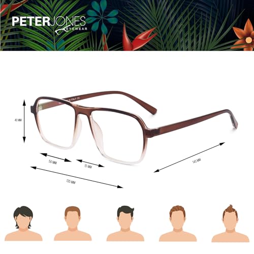 Image of Peter Jones Brown Square Unisex Medium Sleek Optical Frame with Anti Glare Lenses (AG216BR)
