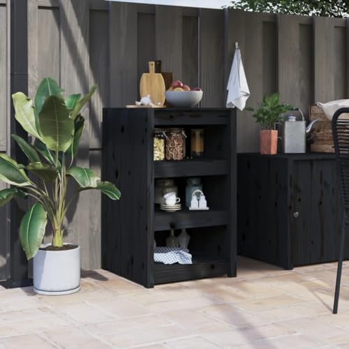 Gecheer - Armario de cocina para exterior, color negro, 55 x 55 x 92 cm, madera de pino macizo, tapa resistente, armario de almacenamiento al aire libre, con 3 estantes para jardín, piscina