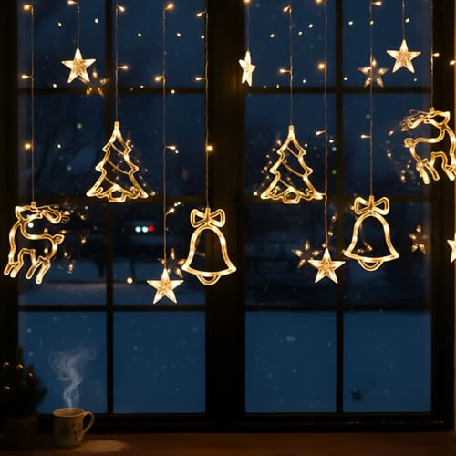 Image of Gigawatts Fairy Curtain String Light with Star Deer Tree Hanging 138 LEDs 2.5m Indoor & Outdoor Decoration Use Lights for Festival Christmas Wedding and Party (Pack of 1, Yellow)