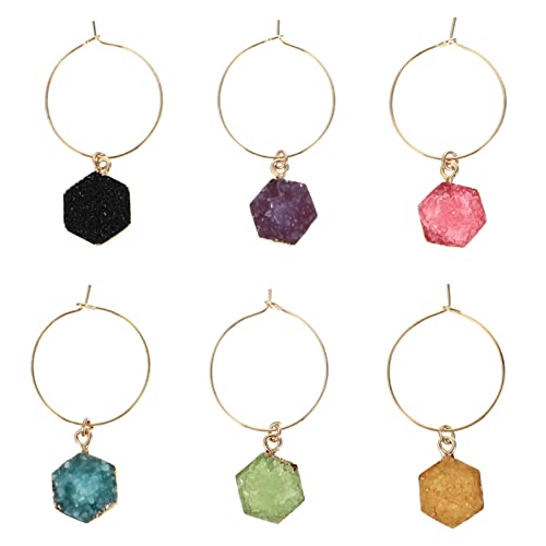 Cabilock 6 Pcs bottle pendant easter wine charms beach charms Crystal Wine Charms beach glass wine glass identifiers wine glass marker wine glass trinkets recognizer resin round