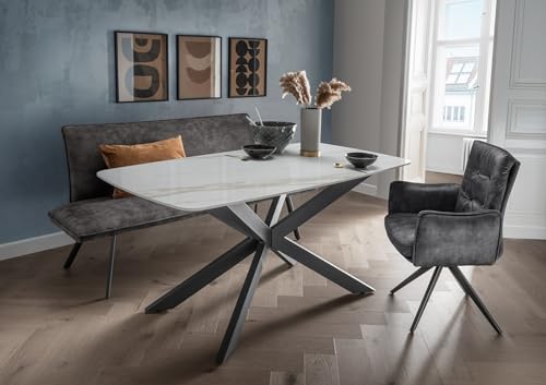 möbelando Esstisch 9240-19 in Weiß matt, Keramik - 160x76x89cm (BxHxT)
