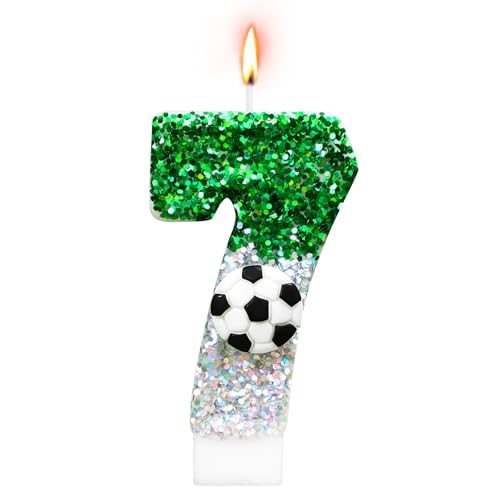 Alaoo Velas Cumpleaños Números 7,3D Fútbol Verde Vela | Vela de Número 7 de Pastel Decoración,para Aniversarios,Baby Shower de Cumpleaños,Verde