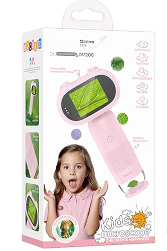Mikroskop, Slaytlar, HD Kamera ve Video için Taşınabilir 500X 2'' LCD Dijital Mikroskop, Işıklı Cep Büyüteci, Evde Fen Eğitimi için Elde Taşınabilir Büyüteç, Mini Kapsam (Pambe), Çocuklar için