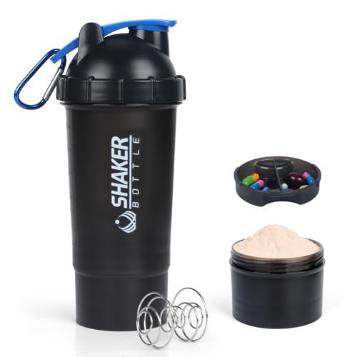 XTKS Eiweiß Shaker 500ml,Protein Shaker Flasche mit kugel & pulverfach,Auslaufsicherer shaker becher für Proteinshakes,Tragbarer Shaker Proteinshake mit Aufbewahrung,BPA-frei Fitness shaker (Blau)