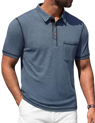 Image of Mens Polo Shirts Short Sleeve Casual Summer Lightweight Cotton Golf Polo Shirts with Pocket