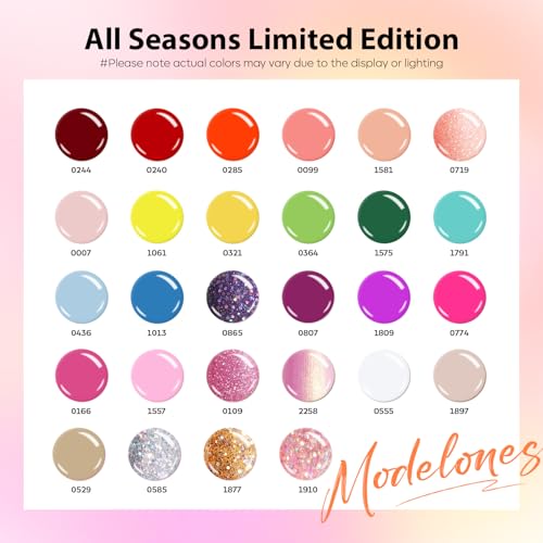 Image of Modelones 32 PCS Gel Nail Polish Set, 28 Colors 2026 Summer LGBT Bright Neon Yellow Pink Blue White Gel Polish with No Wipe Base Coat, Glitter & Glossy & Matte Top Coat LED Nail Art Kit Salon DIY Gift