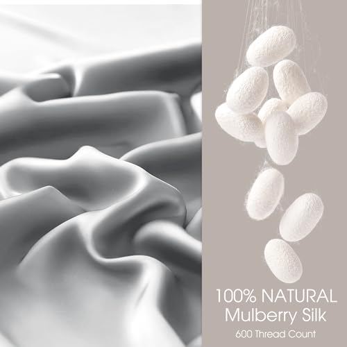 Image of 100% Silk Pillow Cases 2 Pack Queen Size Mulberry Silk Pillowcase for Hair and Skin Set of 2 Highest Grade 6A Silk Soft Breathable Cooling with Hidden Zipper, Light Grey