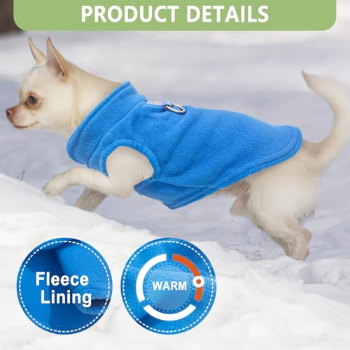 Image of 2 Pack Dog Sweater with Leash Ring, Warm Pet Clothes Thick Clothes Coat Fleece Dog Sweaters for Small Dogs Girl Boy Pullover Doggie Jacket for Fall Winter (Blue,Green, Small)