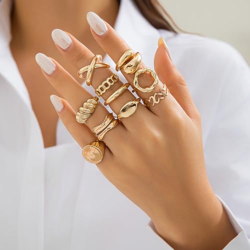 Image of Shining Diva Fashion Stylish Trendy Finger Rings Set for Women & Girls | Chunky Minimal Statement Ring Combos Modern Elegant Jewellery Collection