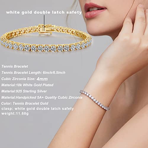Tennis Bracelet Silver Cz Tennis Bracelets For Women Dainty Sterling Silver Cubic Zirconia Tennis Bracelet Gold Tennis Bracelets For Women Men Tennis Bracelet White Gold 4Mm Tennis Bracelet 6.0Inch #TOP1