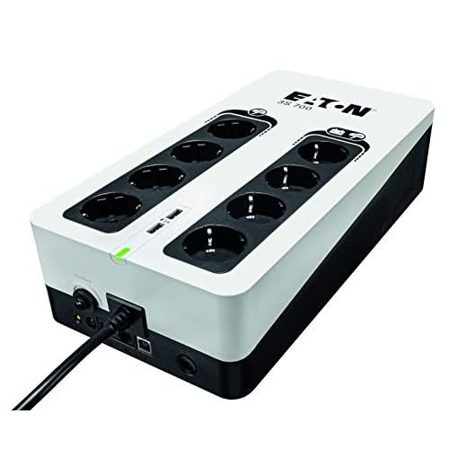 Eaton 3S UPS 700VA - 3S700D - Sistema de alimentación ininterrumpida SAI - 8 Salidas Tipo DIN - Off-Line - Negro y Blanco