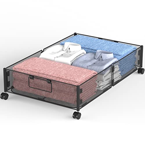 VyGrow Under Bed Storage Containers, Under Bed Storage with Wheels, Shoe Organizer Under Bed with Handles, Tool-free Assembly Underbed Storage for Clothes, Shoes, Blankets, Toy Storage, Black