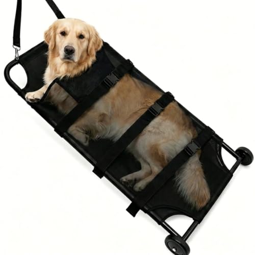 Ojdn hvy Dog Stretcher for Large Dogs Foldable Pet Transport Stretcher with Silent Wheels and Safety Straps Durable Mesh Surface 48x26 for Injured or Immobile Dogs
