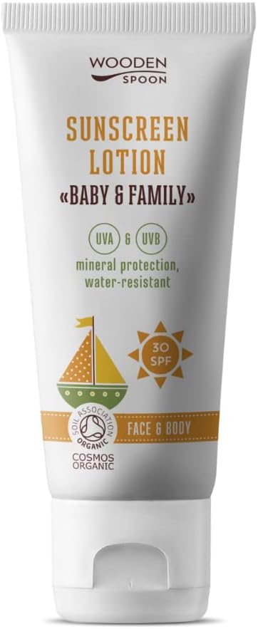 Wooden Spoon Biologische Zonnebrandcrème Baby en Familie SPF 30 – 100% Natuurlijk, Onzichtbare Zink, Geen Witte Waas, Hypoallergeen, Vegan, Waterbestendig – 100 ml