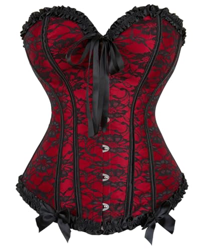 KUOSE Women's Black White Body Shaper Full Breast Corset Top Plus Sizes, Red 8, XS