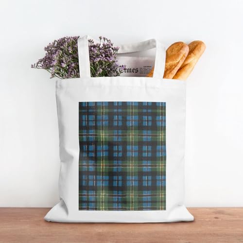 Blue And Green Scottish Tartan Print Canvas Shopping Bag Large Capacity Handbag For Books, Mobiles, And More3