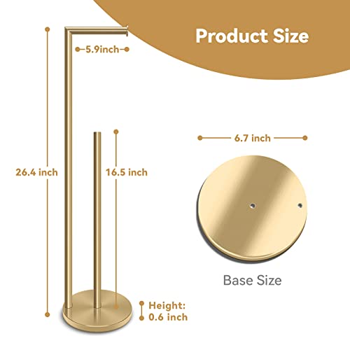 Rrm Toilet Paper Holder Stand, Bathroom Free Standing Toilet Paper Holder With Reserve Storage 3-4 Toilet Paper Rolls, Double Rod 26.4-Inch Stainless Steel Toilet Paper Holder Stand (Golden) #TOP1
