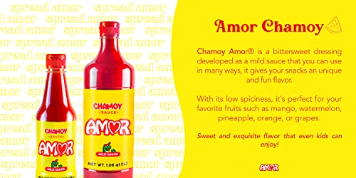 Amor Chamoy Sauce | Bittersweet Flavor | 2,500 Scoville Level Enjoy It With Fruits, Veggies, Snacks, And Drinks | Kosher | 33 Fl Oz Bottle (Pack Of 4) #TOP2