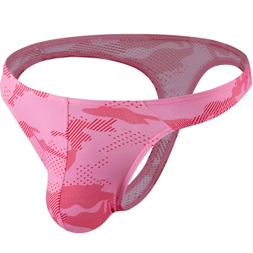 Summmer Code Micro Mesh String Tanga Slip para Hombre T Back Ropa Interior Elastane Bikini Talle Bajo Calzoncillos, Rosa, S