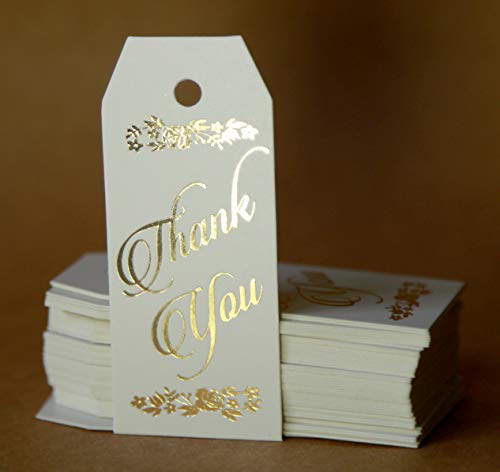 Thank You Tags Gold Foil, 50-Pack, Rectangular, Paper Tags, Tags, Gift Tags. Paper Thank You Rectangular 4 Wedding Favor Tags Birthday Bridal or Baby Shower