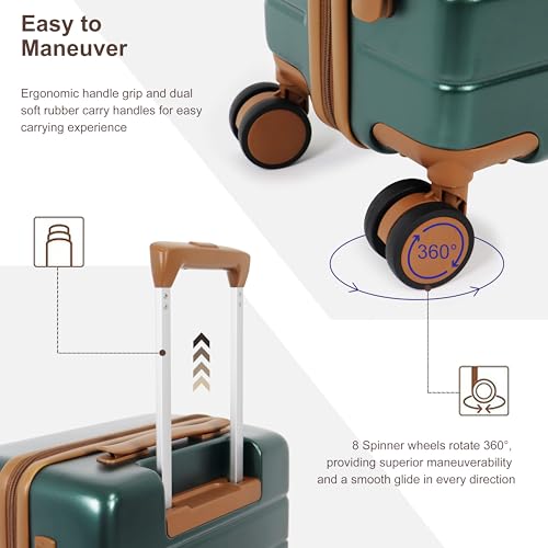 Image of 7 Piece Luggage Set for Family Travel, Lightweight Hardshell PC+ABS Suitcases set, Suitcase with 8 Smooth Spinner Wheels, TSA Lock, YKK Zippers(Green)