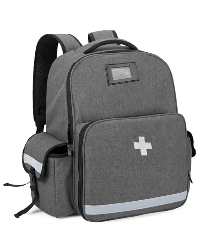 Image of AHM Emergency Medical Backpack Empty, First Responder EMT Bag for EMS, Camping, Hiking, Home Health, Field Trips - Grey (Bag Only)