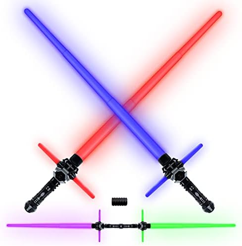 ANNDOFY Light Up Saber for Kid, 2-in-1 Dual Light Up Sabers with FX Sound, Expandable Light Swords Set for Galaxy War Fighter Warriors, Halloween Dress Up Party Christmas Birthday Present