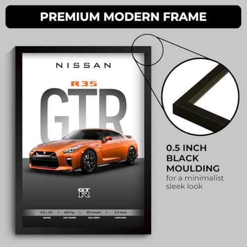 Image of Nissan GTR Poster | Framed A4 Sized (31 x 23 cm) | Car Posters for Wall, Gift for Boys | Nissan GTR Supercar Frames | Poster Sportscar Frame | Car Posters for Wall, Bedroom, Hostel, Study Room, Desk (F 018)