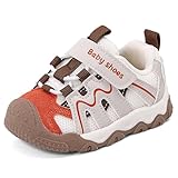 MASOCIO Zapatos Bebe Niño Niña Zapatillas Primeros Pasos Bebé Deportivas Calzado Respetuoso Antideslizante Marrón Blanco (Talla Fabricante: CN 20) EU 22