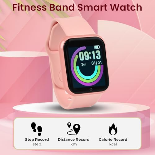 Image of Bouncefit D20 Y68 Fitness Band Smart Watch for Men, Women, Boys, Girls, Kids - Single Touch Interface, Water Resistant, Workout Modes, Quick Charge Sports Smartwatch - Pink (FF)