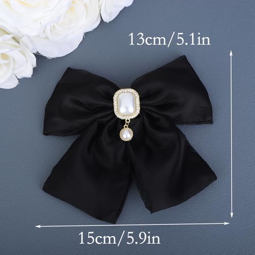 Pinza para el cabello Jumwrit negra grande en forma de moño de gasa con perlas y piedras para mujeres y niñas miniatura 5