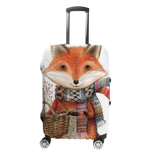 Travel Luggage Cover Elastic Suitcase Protector Anti-Scratch Washable Fox Holding Basket Luggage Sleeve Tsa Approved Carry on Covers Baggage Cover Fits 18-32 Inch Luggages