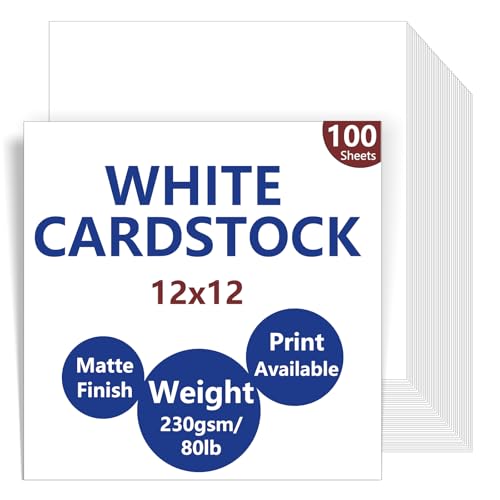 100 Sheets White Cardstock 12 x 12 80lb | Heavyweight White Card Stock Printer Paper | Ideal for Business Cards Art Projects Invitations and Printing