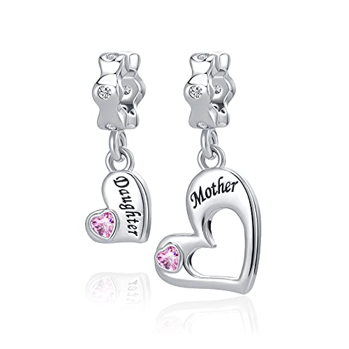 GMXLin Mother Daughter Set Charm for Pandora Bracelets Pink Heart Crystal Dangle Flower Bead For Mom Mommy Birthday Gift