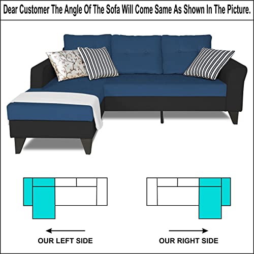 Image of Adorn India Maddox Tufted L Shape 4 Seater Sofa Set LHS (Blue & Black) (3 Year Warranty)