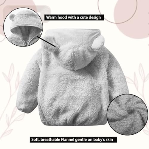 Image of Baby Teddy Bear Ear Soft Flannel Long Sleeve Hoodie & Leggings Unisex All Season Clothing Set For Baby Boys And Baby Girls