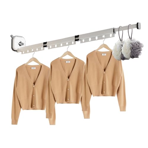 Estante de secado montado en la pared, colgador de organización de almacenamiento retráctil, estante de secado de ropa montado en la pared, para balcón, hotel, apartamento, interior y hogar