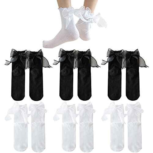 Kevaler 6 Paires Chaussettes en Dentelle à Nœud pour Femme Été Socquettes Style Princesse Respirant Décontracté pour Femmes et Filles - Taille 34-40 EU Cover