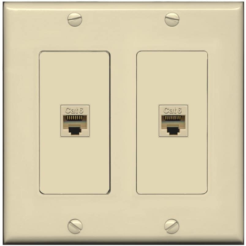 RiteAV 2 Port Cat6 Ethernet Wall Plate - 2 Gang [Ivory/Ivory]