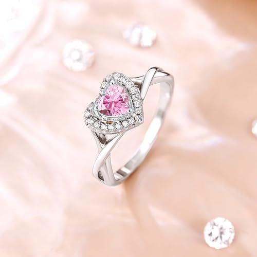 Promise Ring for Her 925 Sterling Silver Created Ruby Blue Sapphire Emerald Diamond Heart Promise Wedding Engagement Ring for Mom Wife Girlfriend Her Anniversary Mother's Day2