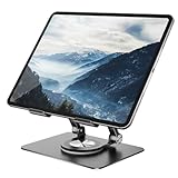 Orlian Tablet Stand Holder with 360° Rotating Base Dual Rod Aluminum Adjustable Tablet Stand for Desk Compatible with iPad Samsung Phone Kindle E-Reader and More, Black