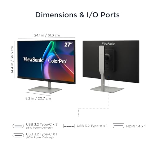 Image of Viewsonic VP Series VP2766-2K Monitor PC 27 in [27] 2560 x 1440 Pixel Quad HD LED Argento, Nero (27IN DCI-P3 16:9 Wide LCD 2560 - X 2440 HDMIX1 TYPE C1[PD90W] USB)